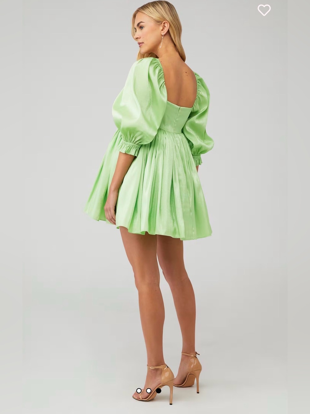 SELKIE Shiny Puff Sleeve Mini Dress in Light Green - Picture 3 of 9